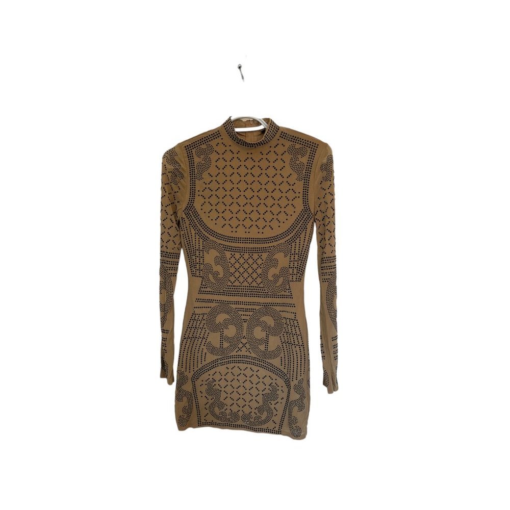 Banjul tan colour bejewelled cowl neck mini dress sz M NWOT